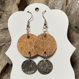 Boho cork and metal bead drop earrings